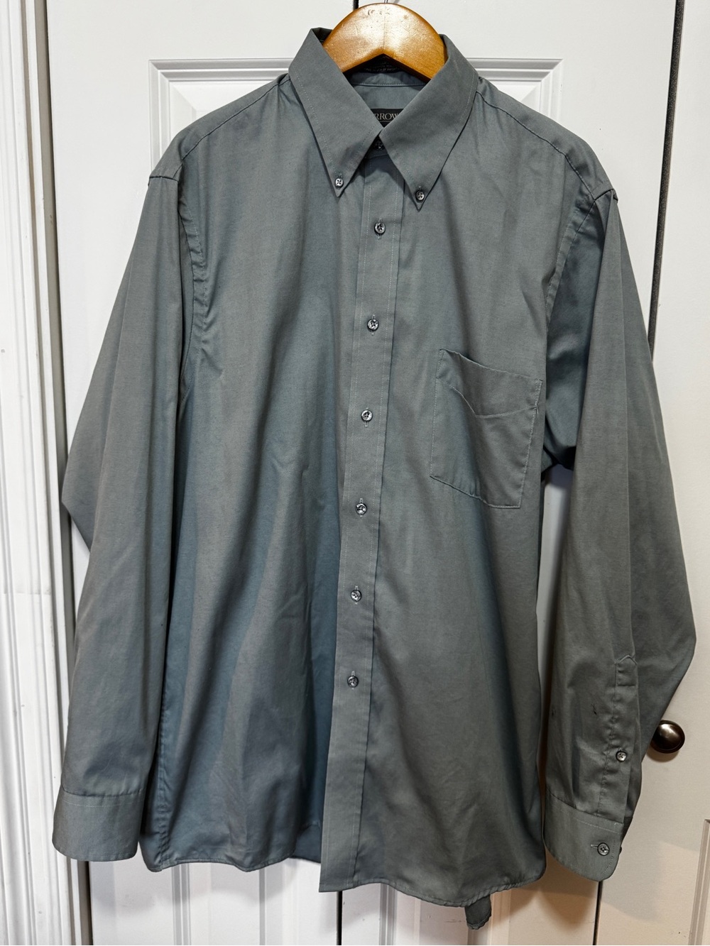 Arrow Fairfield Pinpoint Men's Dress Shirt 16 34/35 Sage Green Wrinkle Free USA